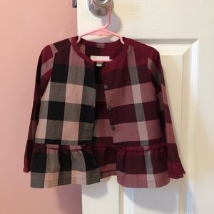 Burberry ruffle trim check blouse. Size 4Y.
